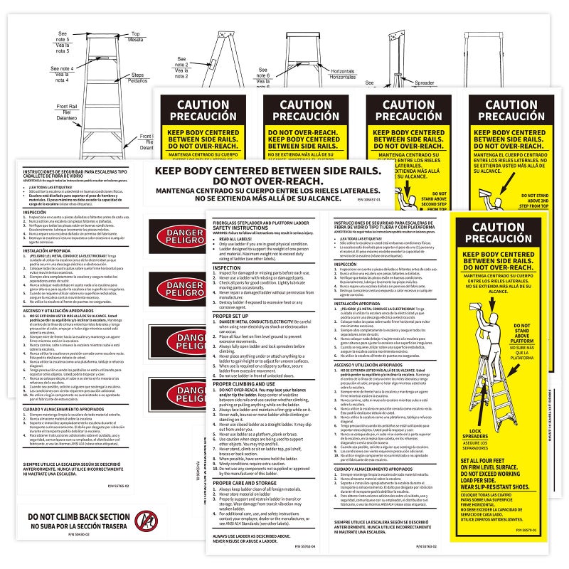 GRONGU FG Stepladder Safety Labels Stickers Compatible with Werner Fiberglass Step Ladder Label LFS100 Fiberglass Stepladder Safety Labels Stickers & Location Instructions - Image 1